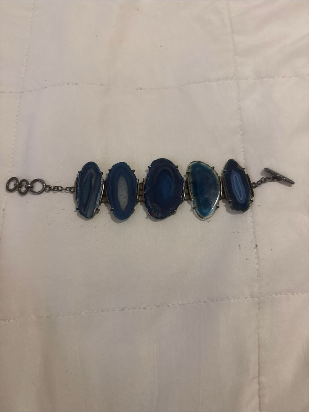 Blue Agate Slice Link Bracelet — Natural Stone Statement… sterling silver